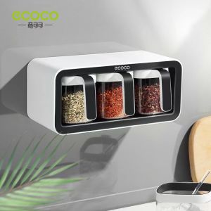 SR99.Ecoco Wall Mount Spice Storage Container Seasoning Storage Box Kitchen Condiment Storage Rack