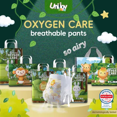Unijoy Baby Newborn Diaper Oxygen Care Lampin Kanak (S 44 Pieces / M 38 Pieces / L 32 Pieces / XL 28 Pieces / XXL 24 Pieces) Diaper Tape (4 Packs)