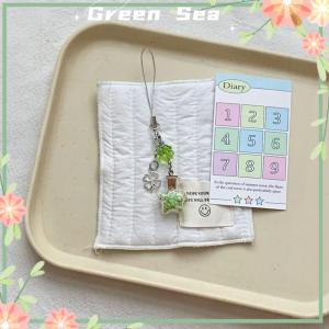 Green sea Charm Fashion Lucky Four Leaf Clovers Wishing Bottle Beaded Phone Pendant Fashionable Ornament Cell Phone Keyring Strap Lanyard