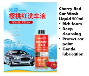 [SG Stock] Cherry Red Car Wash Liquid 500ml + Heavy Duty Sponge Rich foam Deep cleansing Protect car paint Gentle Lubrication Protect car paint Long Lasting