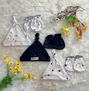 PERLENGKAPAN BAYI - 3 SET topi dan sartaki bayi premium super tebal dan lembut Seri Navy