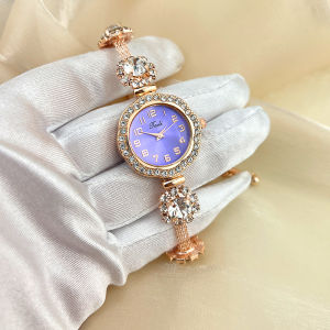 Fashion Diamond Flower Bracelet Watch For Women Elegant Deisgn Watch For Girls Exquisite Round Dial Womens Wristwatch Purple Black Pink Color