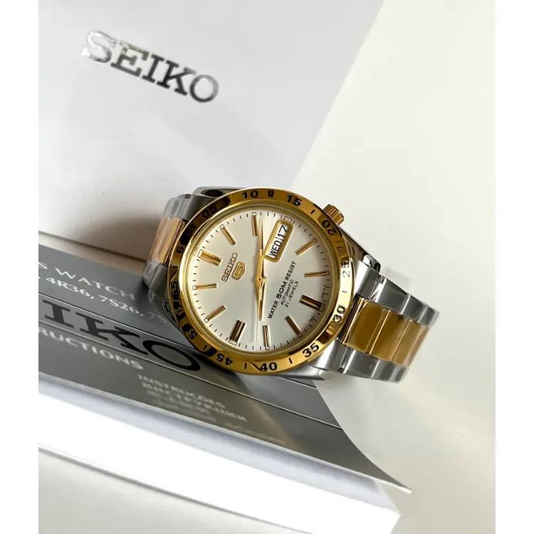 Seiko 5 Automatic SNKE04K1 Two Tone Gold Silver Day Date Analog