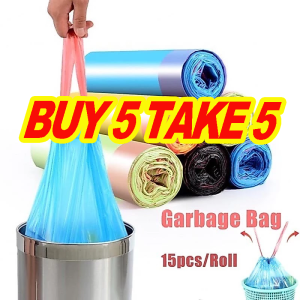 【BUY 5 TAKE 5】15Pcs/RollDrawstring Garbage Bag Thickened Automatic Closing Kitchen Garbage Disposable Bag Thickened Garbage Bag Disposable Plastic Bag Household Kitchen Garbage Bag Drawstring Household Durable Plastic Bag