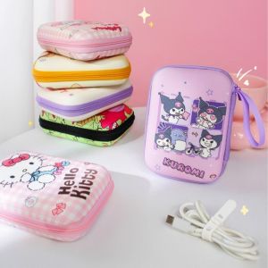 Kawaii Hello Kitty Cáp Dữ Liệu Sạc Phân Loại Túi Bảo Quản Cô Gái Hoạt Hình Du Lịch Di Động Mỹ Phẩm Trang Sức Bảo Vệ