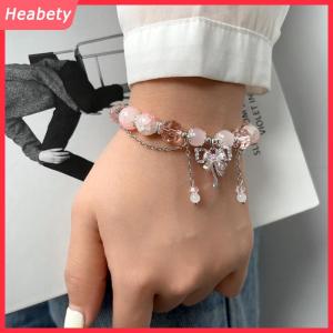 Heabety Màu Hồng Phượng Hoa Chi Nhánh Phiên Bản Bow Bướm Mặt Dây Chuyền Đính Cườm Vòng Đeo Tay Ngọt Ngào Mát Vòng Đeo Tay Cho Phụ Nữ Thẩm Mỹ Hợp Thời Trang Tay Đồ Trang Sức Phụ Kiện