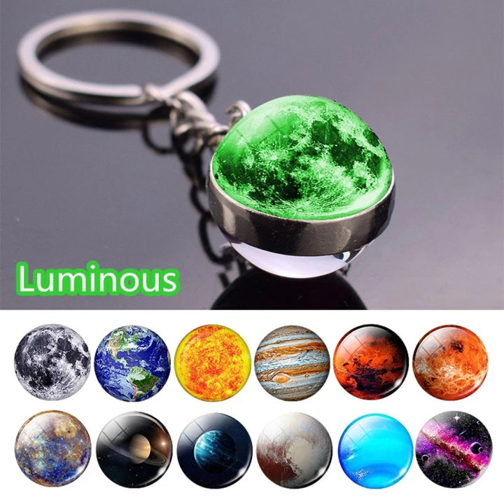 ZOATAAL Sun Glowing Nebula Galaxy Moon Glass Ball Keychain