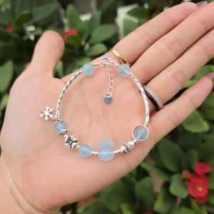Q90 Lắc Bạc túi tiền Aquamarine khóa bạc freesize cho Thủy và Mộc - Phong Thuỷ TUDO