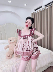 Bộ Đồ Ngủ Nữ Đùi Lụa LATIN  Set Bộ Mặc Nhà Tay Cánh Tiên  Hoạ Tiết Siêu Dễ Thương Từ 40-62kg - AT shop