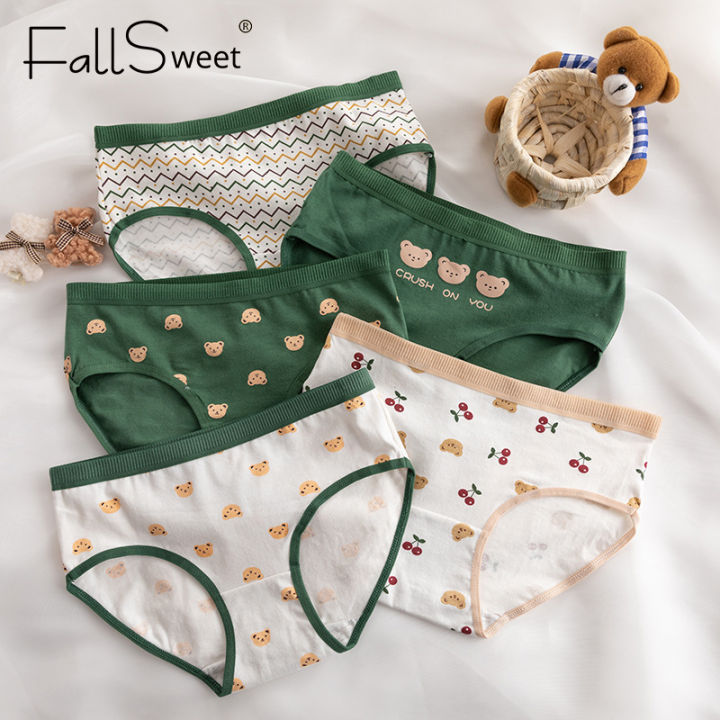 FallSweet Cartoon Bear Panty for Women Printing Underwear Girl Cute Cotton  Mid-waist Briefs