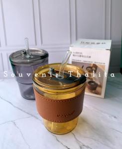 2 Pcs Souvenir Party Gelas Minum Kaca Sedotan Botol Infused Water Kaca Warna Aesthetic