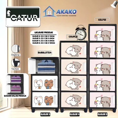 AKAKO ASLI - LEMARI PAKAIAN PLASTIK SWING CATUR MOTIF PRINTING SUSUN 2 3 4 DAN 5
