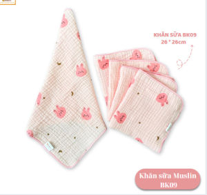 Khăn sữa bé sơ sinh Babiboo khăn xô sữa cho bé vải muslin  lớp mềm mịn an toàn cho da  26cmx 26cm (set / 5 khăn )  BK09