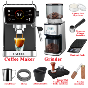 LAHOME Hot/Cold Brew Espresso Coffee Maker Machine Smart 2 Shot Multipurpose Automatic Shut-Off LCD Touch Screen Panel Control + Milk Fother Steamer Americano Cappuccino Latte Mocha Machiato Coffee Maker For Home/Office/Commercial/Nespresso TRUE 20 Bar