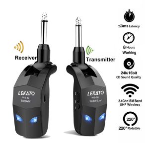 LEKATO 2.4GHz Guitar Wireless System Transmitter Receiver Bass System Built-In Rechargeable