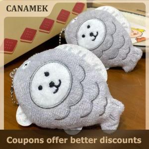 【 CANAMEK 】 Cute Plush Fish Bear Keychain Cartoon Doll Toy For Women Girls Bag Ornament Car Pendant Keyring Children Gift Accessories