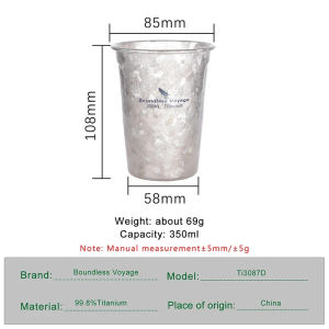 Boundless Voyage 350มิลลิลิตรไทเทเนียมถ้วยเบียร์ที่มีน้ำหนักเบากลางแจ้งท่องเที่ยวตั้งแคมป์บนโต๊ะอาหาร C Of แก้วดื่มน้ำถ้วยชา12ออนซ์