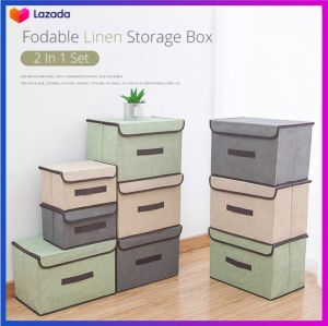 Combo 2 Hộp Đựng Đồ Lưu Trữ 2 Tủ Vải Lanh Đựng Đồ (1 lớn 1 nhỏ)  Bộ 2 Cái Thùng Vải Lanh Không Dệt  Hộp Vải Đựng Đồ 2 Mảnh (giao mẫu ngẫu nhiên ) Hộp Có Nắp Chống Bụi Khung Cứng Có Tay Xách Đựng Đồ Đa Năng.