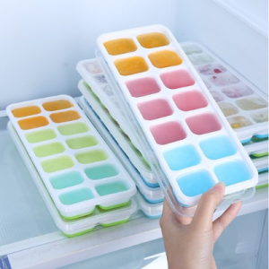 Khay làm đá hình vuông nhựa sinicon dẻo bền khuôn làm đá tủ lạnh khay làm thạch rau câu