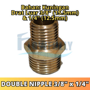 DOUBLE NIPPLE 3/8 x 1/4 INCH KUNINGAN NEPEL DOBEL DRAT LUAR
