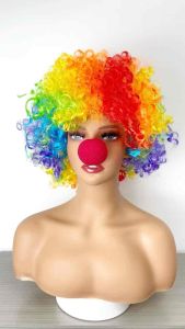 Clown wig and Clown nose. Curly Party Wig ad clown red nose. Rambut badut dgn hidung badutn