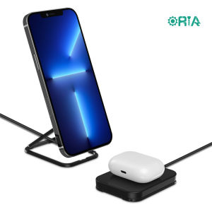 ORIA 2 In 1 Wireless Charger Mini Foldable Wireless Charging Pad Compatible for iPhone 13/12/SE/11 for Samsung Galaxy for AirPods Pro