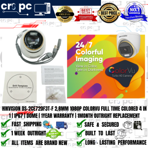 HIKVISION DS-2CE72DF3T-F 2.8MM 1080P COLORVU FULL TIME COLORED 4 IN 1 | IP67 | DOME