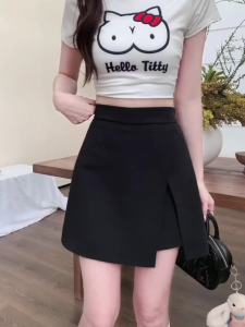 AMMIN กระโปรงทรงเอแต่งสะโพกสำหรับผู้หญิงกระโปรงสีดำกันลื่นฉบับภาษาเกาหลี2024ฤดูใบไม้ผลิ/ฤดูร้อนแฟชั่น