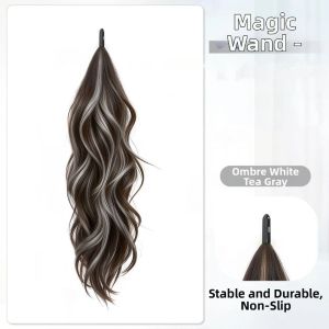 COLORF 24Inch Long Curly Ponytail Extensions Synthetic Flexible Wrap Around Wave Ponytail Wig Hair Accessories Fluffy Pony Tail Hairpieces for Women