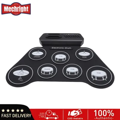 Mechright Bộ trống điện tử Bộ trống cuộn cầm tay bằng silicon 7 miếng đệm trống Loa tích hợp Đầu ra tai nghe Máy đếm nhịp có thể sạc lại bằng dùi trống Bàn đạp chân cho người mới bắt đầu