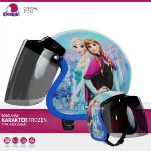 Helm Anak Bogo Retro Karakter Kartun SNI 2 3 4 5 6 7 Tahun Lucu Unik Berkendara Aman Motif Frozen Biru Kaca Datar