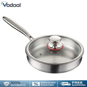 316 Stainless Steel Frying Pan With Lid Household Uncoated Cookware Even-Heating Flat Bottomed Skillet Suitable for Fried Egg Steak
