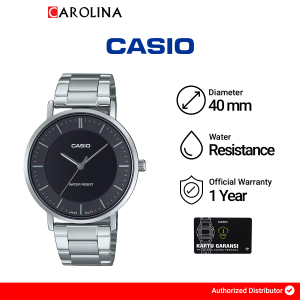 Jam Tangan Pria Casio Simple MTP-VT04D-1E Black Dial Silver Stainless Steel Band