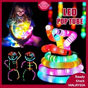 1 Pcs LED Pop Light Tubes Sensory Toy Pull Stretch Tube Children Luminous Popping Sound Fidget Toy Party