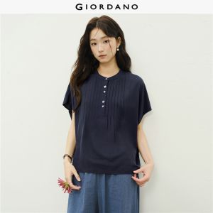 Giordano Women Pintuck placket dolman sleeve loose blouse Free Shipping 18346816
