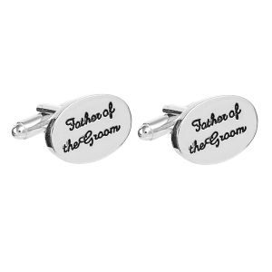 1Pair Minimally Stylish Oval Silver Smooth Cufflinks Engraved Father of The Groom Versatile Wedding Suit Cuff Links Accessories