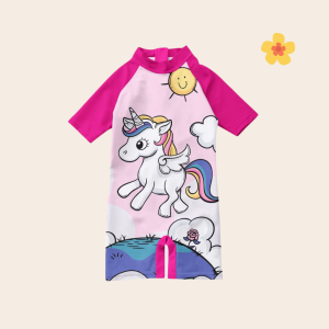 SIBAD Baju Renang Anak Perempuan Cewek Unicorn 2 Putih Pink Umur 1-10 Tahun