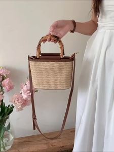AE2026 New summer niche crossbody bag woven small bag for women textured hand-held straw bucket bag for women