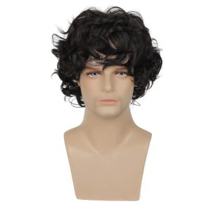 European and American wigs mens short curly hair fluffy denim style mens hair high temperature silk chemical fiber headgear wigs