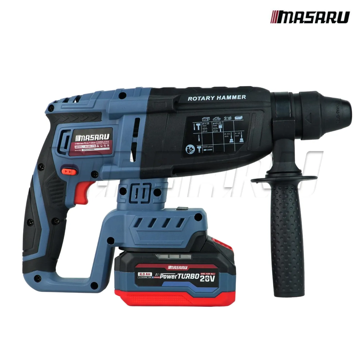 MASARU รุ่น SCDR-170 สว่านโรตารี่ไร้สาย 20V มอเตอร์ Brushless เจาะปูน สกัดคอนกรีต แถมดอกเจาะ ดอกสกัด