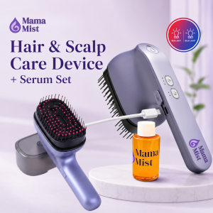 Mama Mist Hair & Scalp Care Device + Serum Set | Red & Blue Light Mist Comb | Portable Daily Scalp Care for Moms