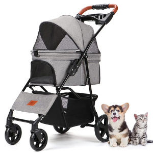 Pet Stroller 3-in-1 Basket Dog Cat 4 Rotating Wheels Travel Trolley Foldable