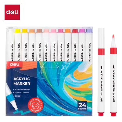 Deli 12/24/36/48/60/80 Colors Acrylic Marker Pen Set DIY Fade-Resistant Ink Waterproof Highlighters EC196
