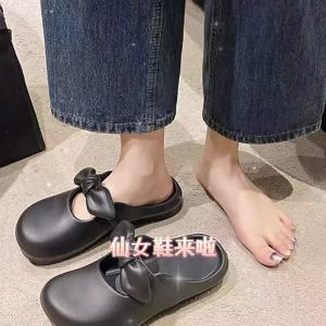 EVA High-End Slippers For Women Summer Maternity Wear Fashionable Non-Slip Flat Closed-Toe Bowknot Sandals