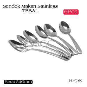 6 Pcs Sendok Makan Premium Hotel Bahan Tebal 3mm Berat 56Gram Panjang 20cm Stainless Steel Anti Karat