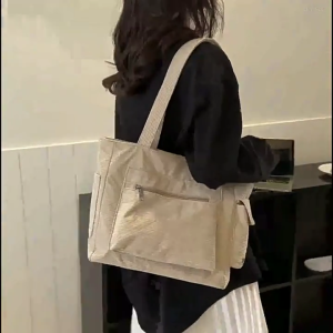 Túi vải nhung kẻ đeo vai dung tích lớn Túi tote cho phụ nữ hàng ngày đơn giản mặc nữ đi học sinh viên thích Túi tote có khóa kéo