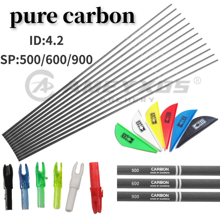6 Flèches Carbone Pure Carbon SP400-1000, 31 Pouces, Plumes Cœur, Pour Chasse à L'arc