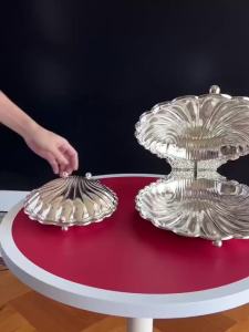 FFBH Silver Shell Metal Tray Retro Home Decoration Jewelry Perfume Storage Tray Commercial Display Props Z4K2H