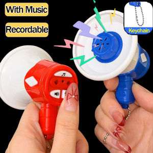 2PCS Recordable Music Horn Keychain Handheld Megaphone Bag Pendant Tape Recorder Music Player Car Keyring Backpack Decoration Gifts