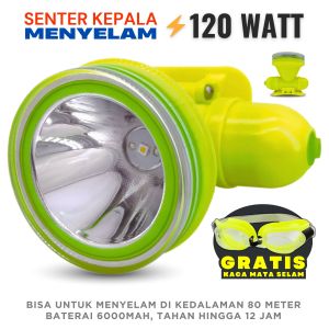 Senter Kepala Selam PREMIUM Vipoo S-7351 120 Watt - 6000 mAh 3 Mode Cahaya Headlamp Anti Air Free Kacamata Renang Cahaya Putih - TOKO SINAR AUDIO